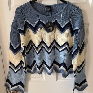 FCT With Love Cropped Oversized Chevron Knit Sweater Bell Sleeves Size XL NEW